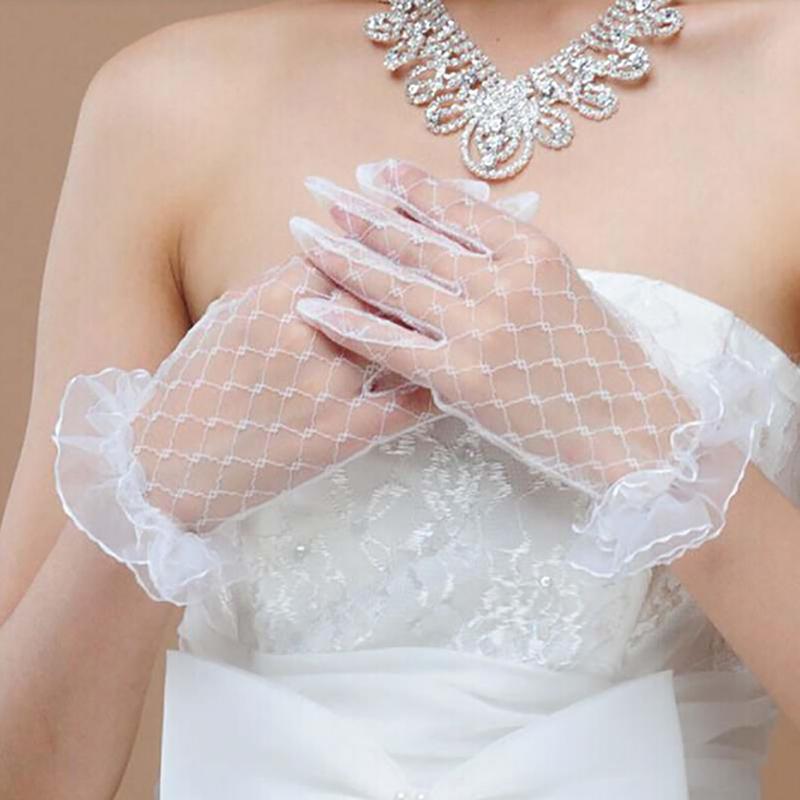 

Five Fingers Gloves Short Pure Lace Women Party Wedding Glove Black Red White