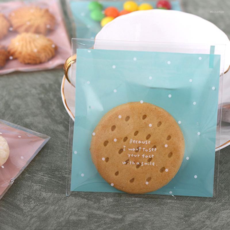 

Gift Wrap 100pcs Self-Adhesive Bag Cookie Biscuit Storage Sweets Packing Plastic Pouch Snack Bag, Blue