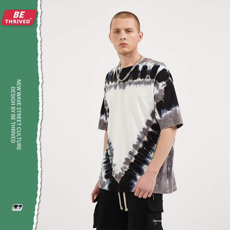 

be men's wear | 2021 spring and summer season inverted triangle tie dye short sve crowd lazy high street fashion brand t-shirt men, White;black