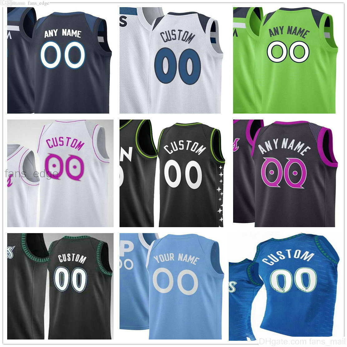 

2021 City 75th 2022 Edition Custom Printed's Minnesota's Timberwolves's Anthony 1 Edwards 0 Russell 32 Towns nba's Woman Kids Youth Basketball Jerseys, As picture