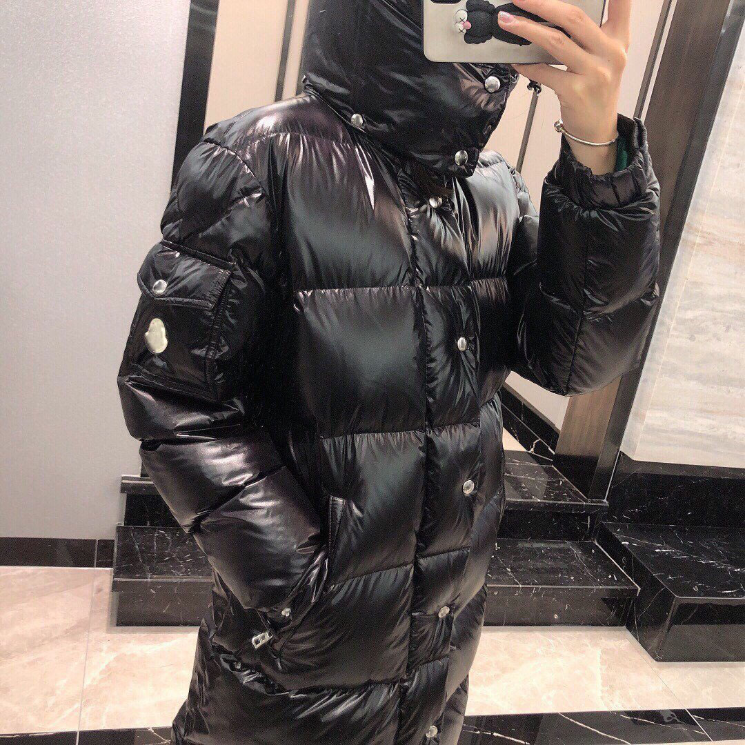 

Designer Luxury MONCLE MR DURACE Powdery Long Down Puffer Jacket Winter Charpal Women Down Long Hood Coat Jacket Padded Parka Black Size 1-2
