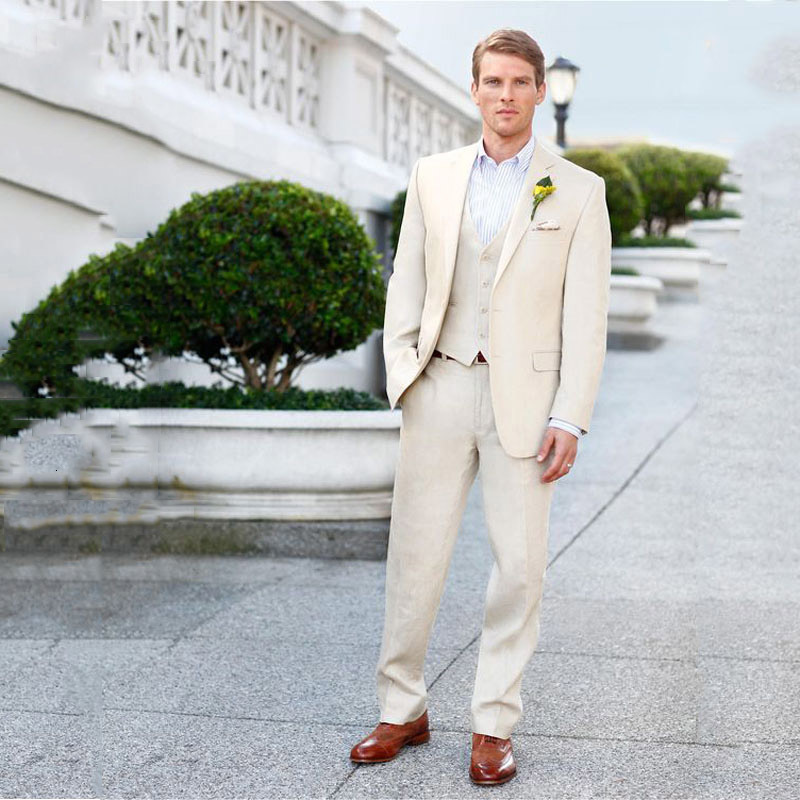 

Men's Suits & Blazers Summer Beige Men Wedding For Man Groom Blazer Custom Slim Fit Casual Tailored Tuxedo Best Costume Homme 3 Pi, White