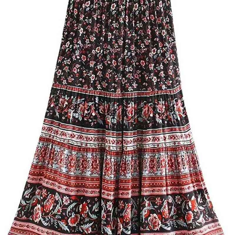 

Vintage Printed Summer Swing A-Line Skirts Fashion Lace-Up Detail Women High Waist Casual Midi Jupe Femme Beach 210604, Tops