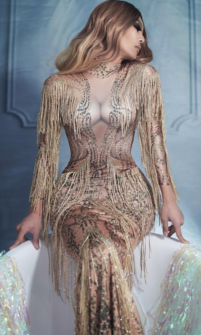 

Casual Dresses Sexy Sparkling Crystal Rhinestone Fringe Tassel Women Maxi Long Dress Birthday Celebraty Stage Performance Costume Outfits, As pic