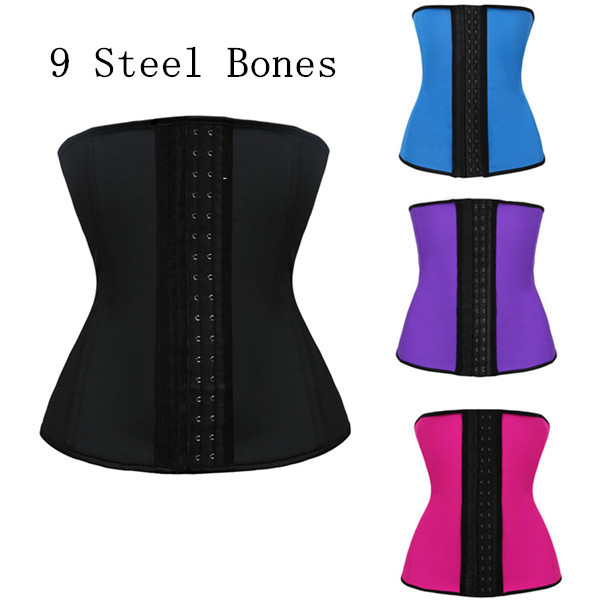 

Woman Bustiers 9 Steel Bones Latex Rubber waist steel bone corset, Black