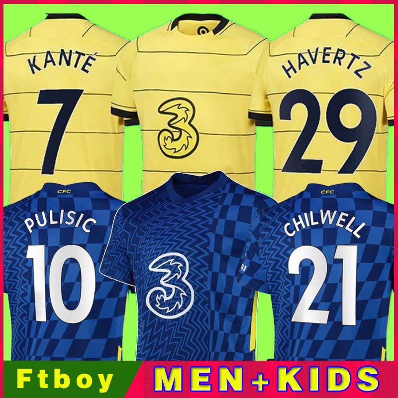 

CFC soccer jerseys ZIYECH PULISIC MOUNT KANTE HAVERTZ WERNER ABRAHAM CHILWELL GIROUD HUDSON-ODOI 2021 2022 football shirt 21 22 men + kids kit sets uniforms away yellow, 21/22 kid home