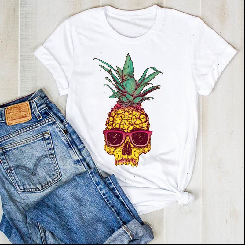 

women pineapple t shirt tumblr beach fruit skull fashion ladies summer tee womens female clothes graphic, White