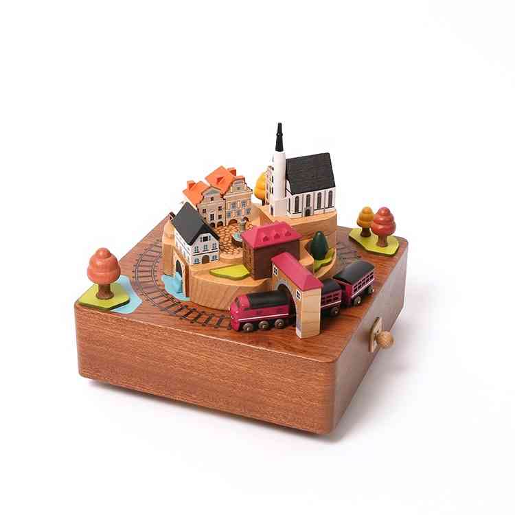 

[1A] Wholale Wooderful Life Wooden Music Box Autumn Train Rail for BIrthday Gift