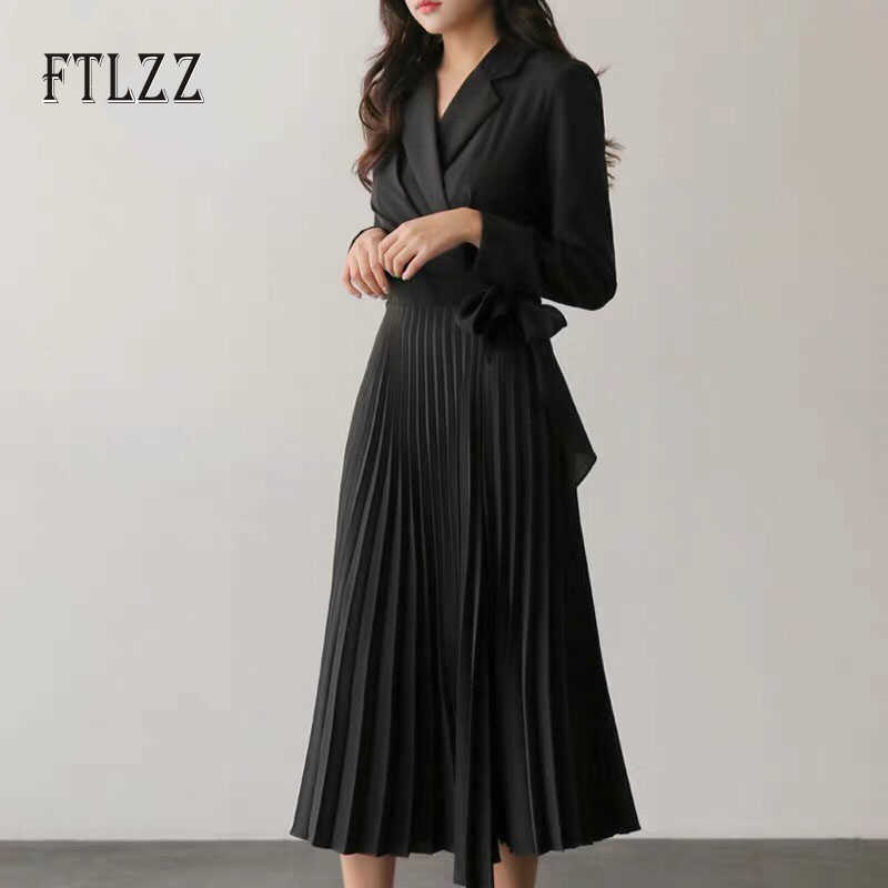 

Vintage Black Pleated Dres Slim V Neck Fashion Spring Autumn Long Robe Vestidos Ladies Elegant Bandage Dresses Clothes 210602