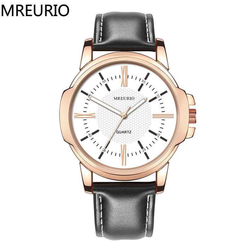 

Wristwatches MREURIO Men's Watch Luxury Big Dial Quartz Retro Elegant Roman Numerals Bright Leather Band Simple Business Female, White
