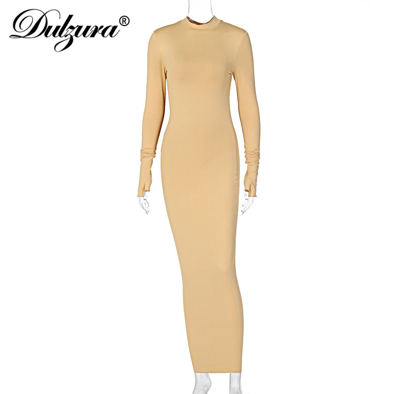 

2021solid women midi dress long sleeve gloves hollow out backless bodycon party elegant streetwear autumn winter 2021, Black;gray