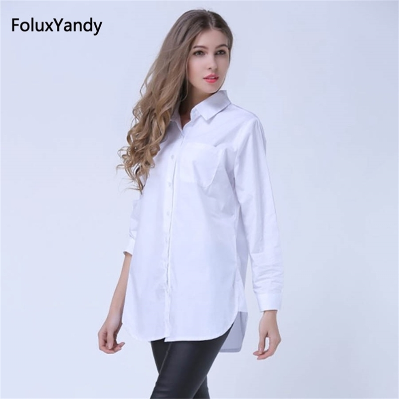 

Classic White Shirts for Women Plus Size 3 4 5 XL Casual Loose Long Sleeve Blouse Shirt YWS05 210719