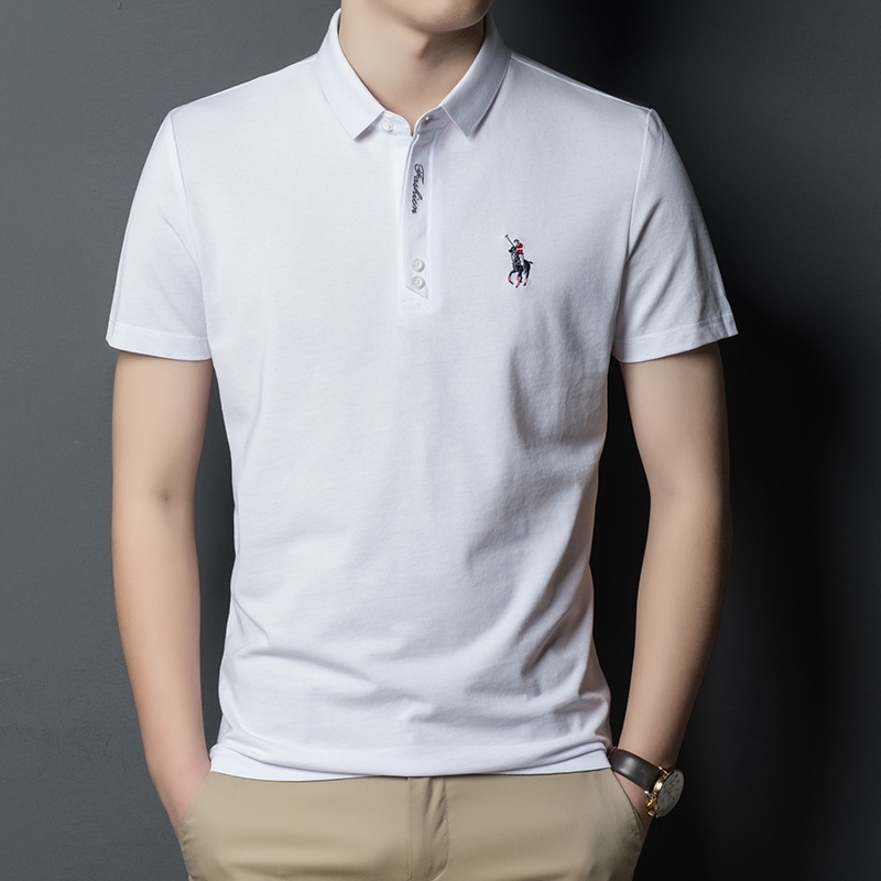 

Embroidered t-shirt short sleeve 2021 new middle-aged and young dads men's casual father's Day Lapel Polo fashion, White;black