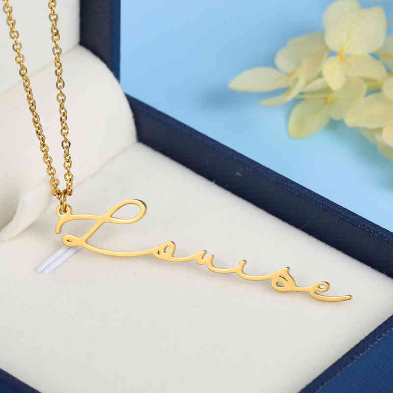 

Custom Vertical Women Personalized Name Pendant Jewelry Handmade Stainless Steel Necklace for Friend Gift, Silver