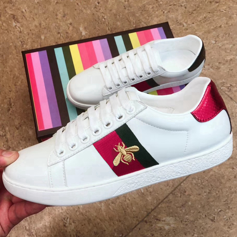 

Fashion Men Women Casual Luxury Designer Shoes Flat Matte Leather Sneakers Ace Bee Shoe Snake Heart Chaussures Stylish Trainers Green Red Stripes Embroidery, No shoes