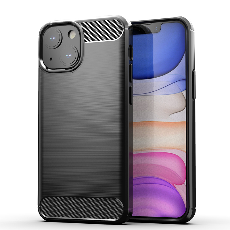

Silicone Cases For Apple iPhone 13 Mini Case 13Pro Cover Shockproof Carbon Fiber TPU Protective Back, Black