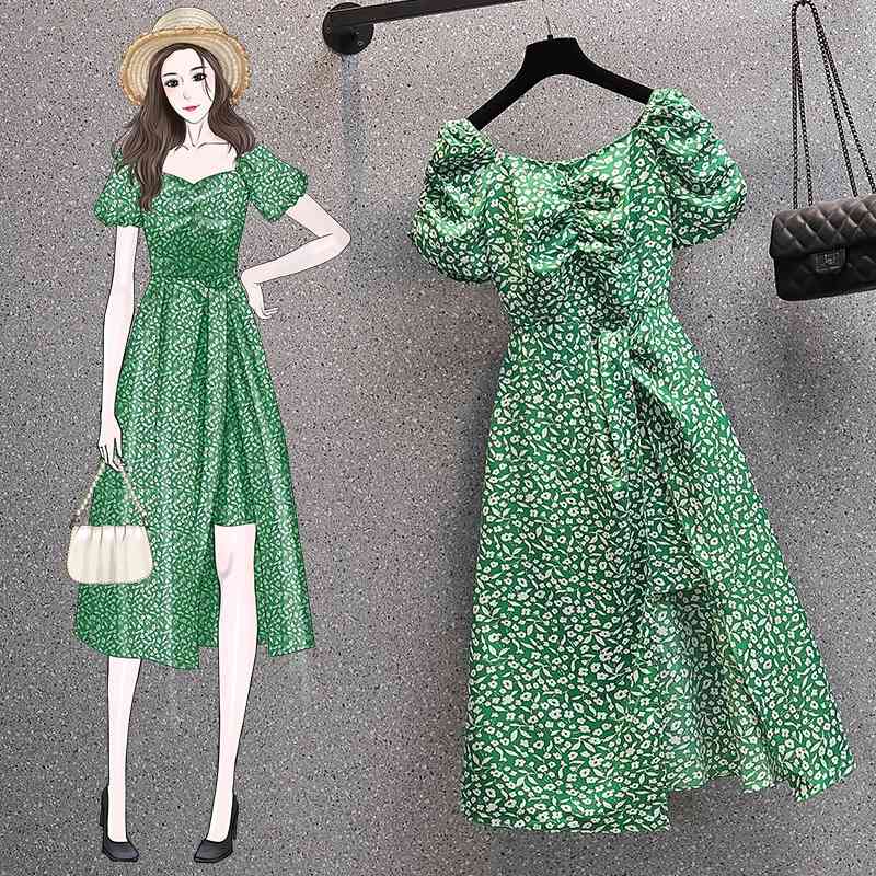

2021 summer new large women's fat mm beach floral skirt with thin temperament and fashionable age reducing dress, As shown in figure