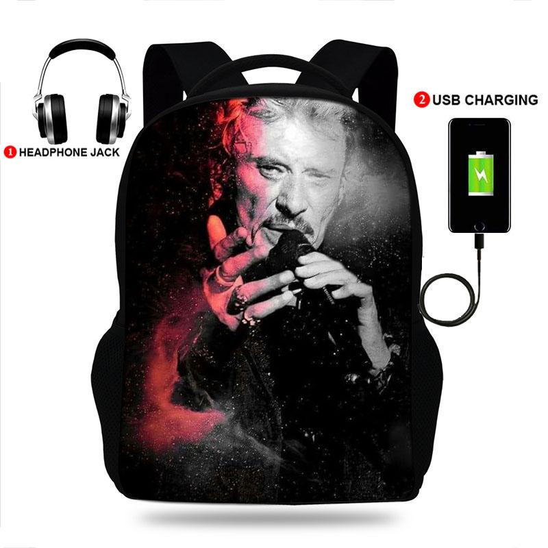 

Usb Charging School Bag Johnny Hallyday Mens Bags Women Backpack Mochila Infantil Escolar Bookbag