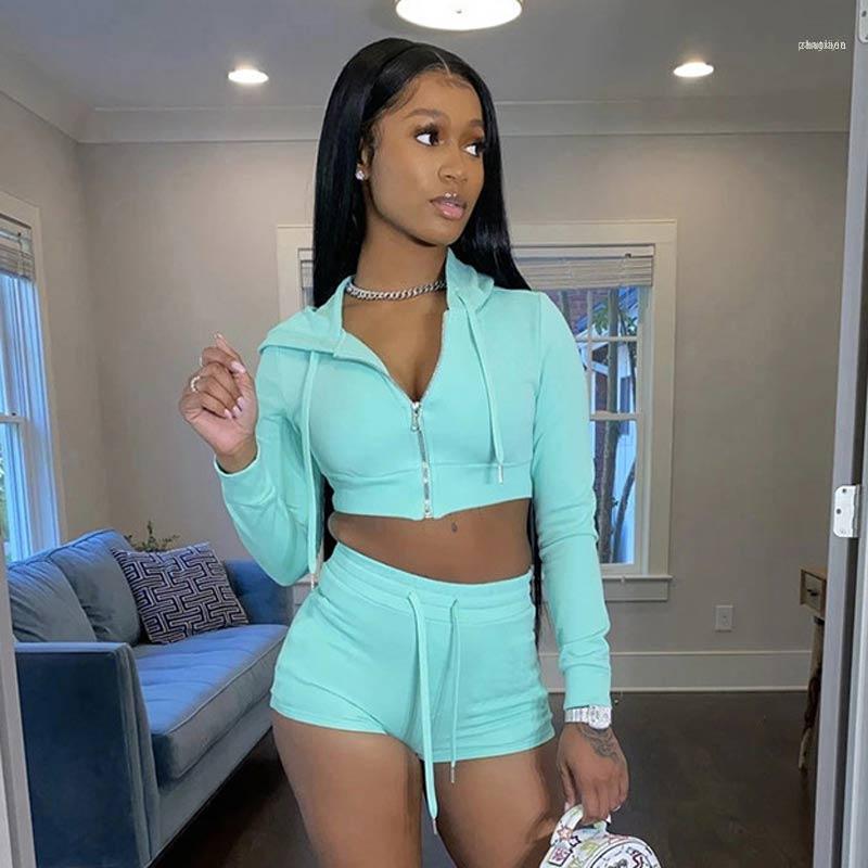 

Women Cotton Matching Set Hooded Zipper Full Sleeve Tops Biker Shorts Casual 2 Piece Outfits Tracksuit Sporty Activewear1, Gray