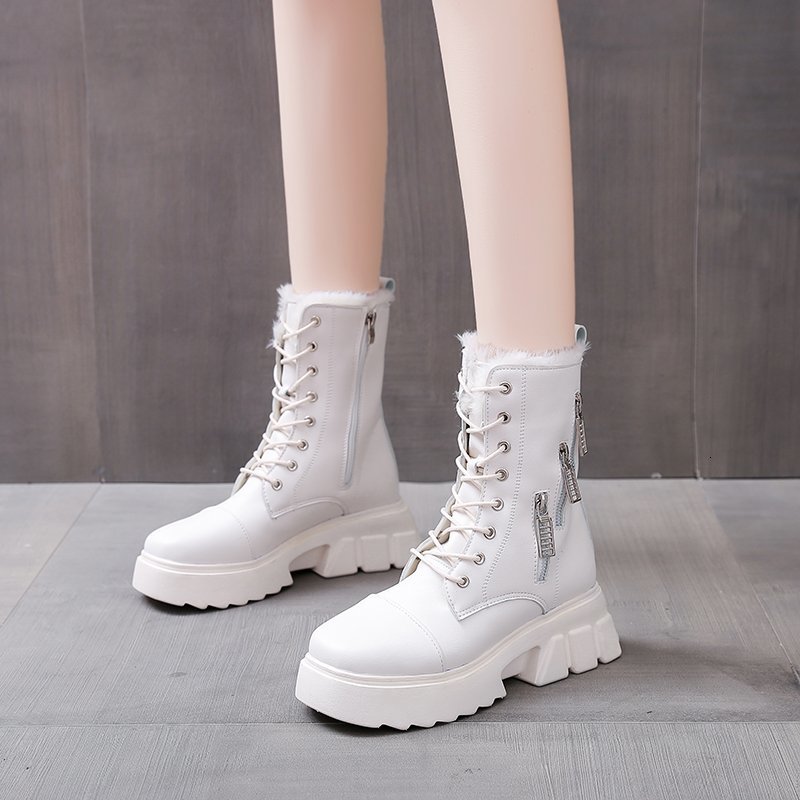 

Dress Shoes Womens Ankle Boots With Plush 8.5cm Heel Round Toe Winter Fashion Warm Platform Zip And Lace Up For Woman R7KP, Black