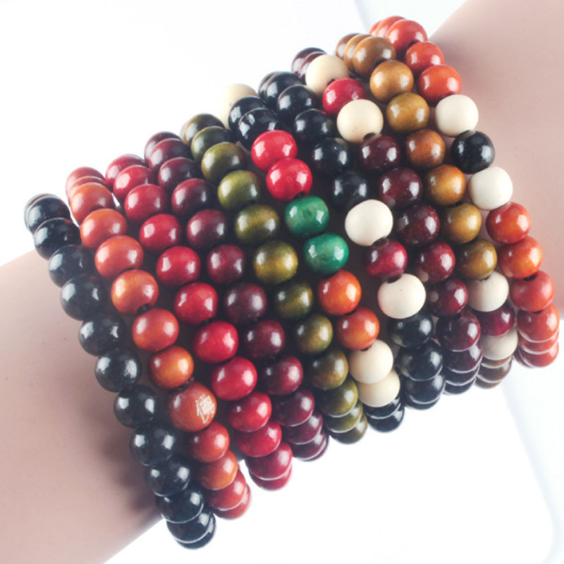 8mm Handmade Wooden Beaded Strands Charm Bracelets For Men Women Party Club Decor Elastic Fashion Jewelry-image-747914058
