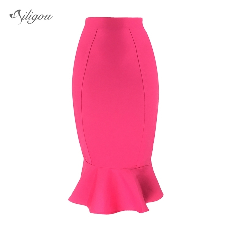 

Bandage Woman Skirt Mermaid Pleated Long Summer For Women Sexy Harajuku High Waist Party Club Clothes 210525, Rose red