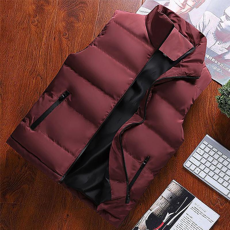 

Men's Vests Fashion Warm Vest Fall And Winter Casual Sleeveless Jacket Stand-up Collar Solid Color Zipper Top
