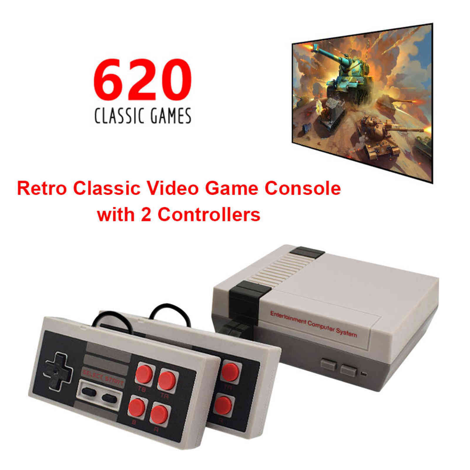 

Retro Game Console with 2 Controllers Handheld Mini HD Built-in 620 Games Video Player for NES Kids Friends Gift H1112