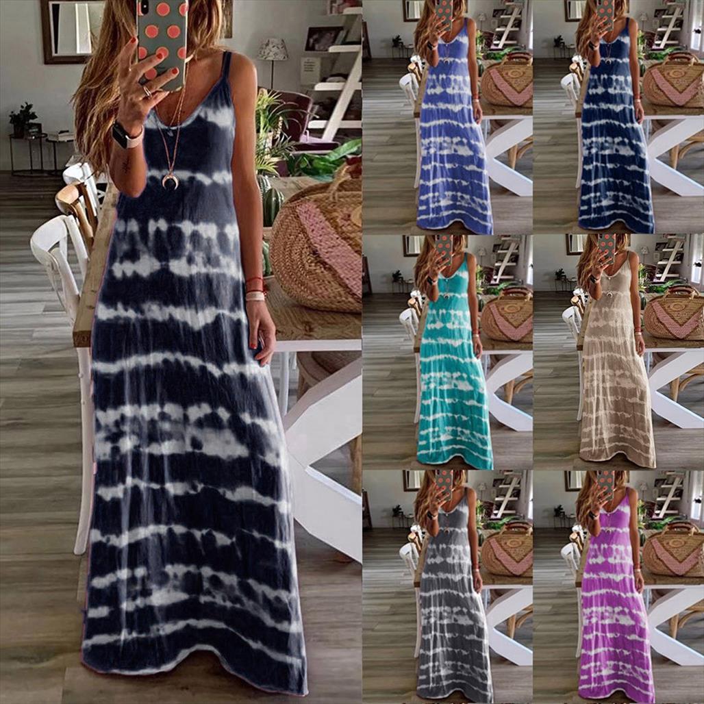 

v neck sleeveless gradient tie womens dress dye striped summer fashion casual beach bohemian maxi plus size, Black;gray
