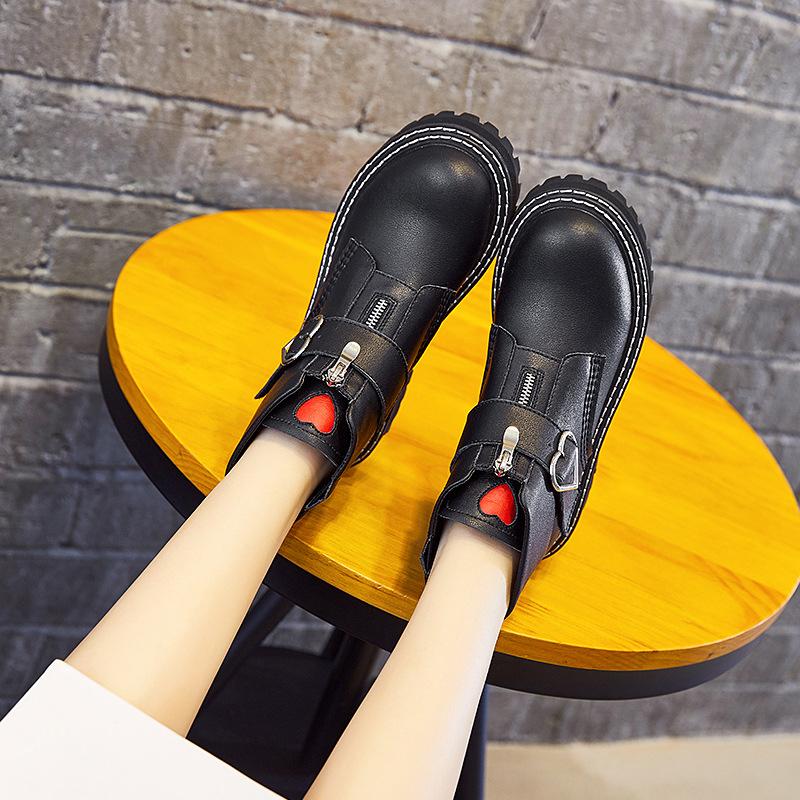 

Boots 2021 Women Platform Shoes Female Heart Buckle For Girls Ankle Short Leather Footwear, Black