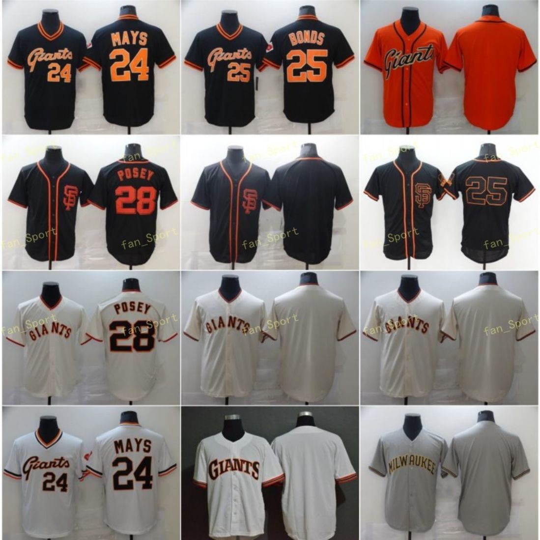

Mens 28 Posey Baseball Jerseys 24 Willie Mays 25 Barry Bonds Blank Stitched Flexbase Cool Base Team White Black Beige, Men