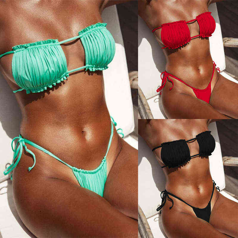 

Folded Bikini Micro Bikini Set Bandaged Swimsuit Women Sexy Tied Bathing Suits Two Pieces Swimwear Brazilian Beachwear Lady, White;black