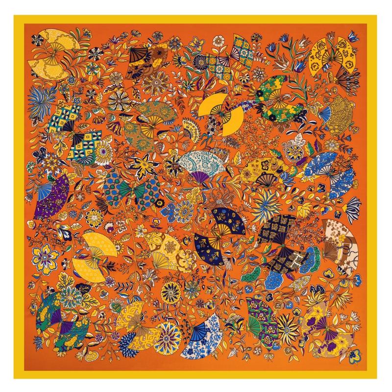 

Scarves 90cm High Quality Twill Satin Silk Scarf Woman Plant Sector Printing Squares Neck Orthopedic Shawl Headband