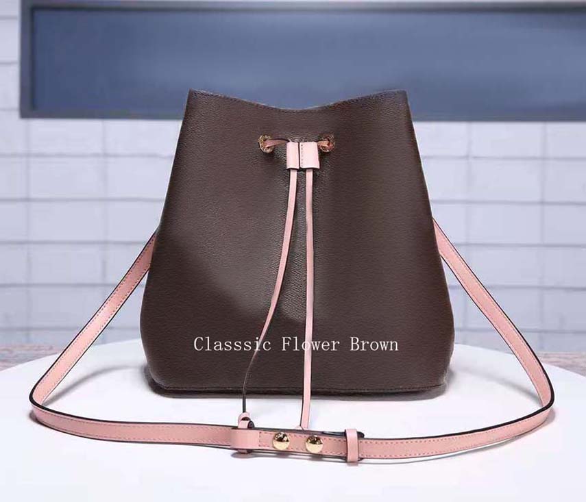 

2021 Women Handbag Luxury designer handbags Classic bag Flower Brown Original Serial Number High Quality Wallet Large Shopping bags Shoulder Drawstring 014, Dust bag