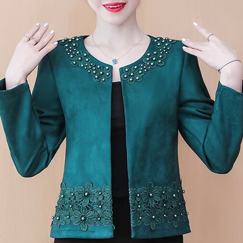 

2XL 3XL 4XL Plus Size Jacket Women Long Sleeve Beading Cardigan Short Coat Winter Clothes D107 210602, Black