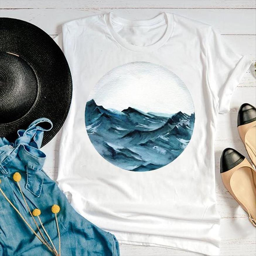 

graphic wave beach holiday 90s womens t shirts short sleeve fashion summer print female clothes tees, White