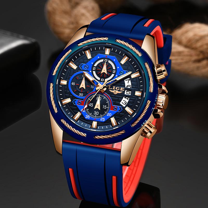 

Wristwatches 2021 LIGE Silicone Strap Mens Watches Fashion Top Business Quartz Watch Men Casual Waterproof Date Clock Reloj, Slivery;brown
