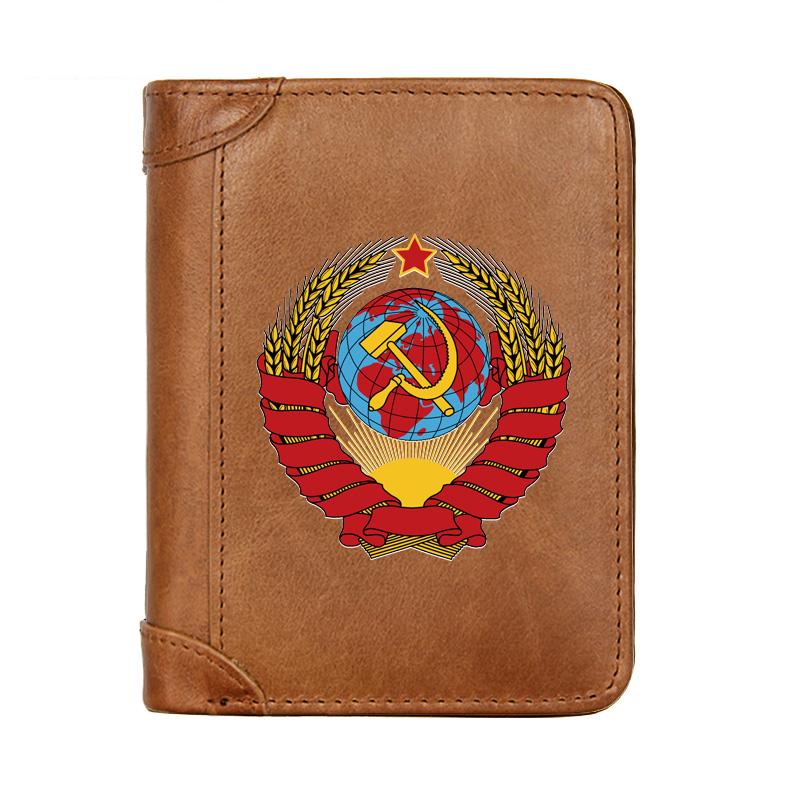 

Wallets Retro Soviet Union Design 100% Genuine Leather Men Wallet Business Classic Slim Card Holder Male Short Purses High Quality, Red;black