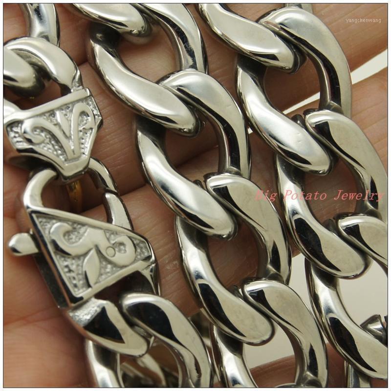 

8-40" 15mm Fashion 316LStainless Steel Silver Color Curb Cuban Chain Tone Mens Boys Necklace&Bracelet High Quality Chains