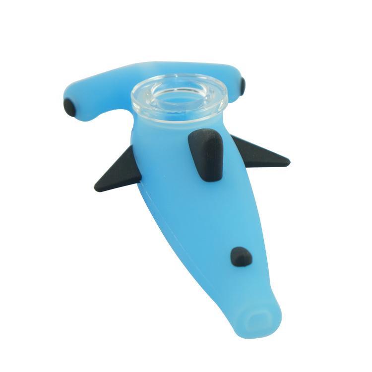 

Wholesale Shark Green Blue Silicone Pipes Unique Design Smoking Pipe Dab Oil Burner Hand Spoon For Tobacco hookah