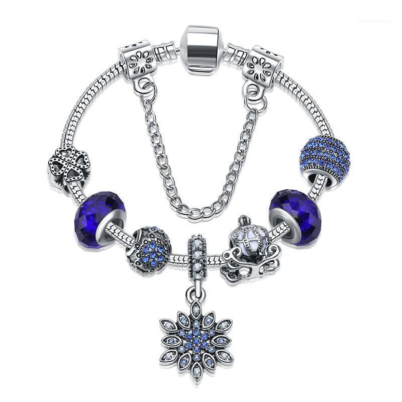 

Blue Crystal Snow Bracelet Glass Beads Retro Charm Bracelets For Women Bangle