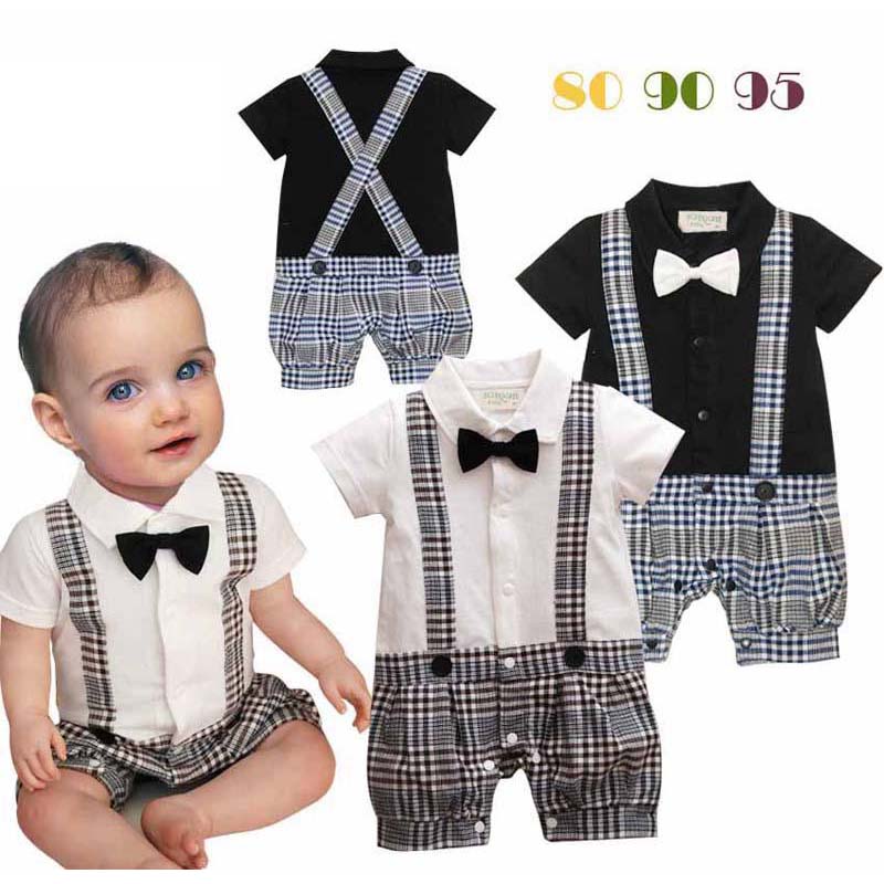 

Infant Boy Rompers With Bow-tie Baby One Piece Kids Climb Clothes Toddler Plaid Jumpsuits, White