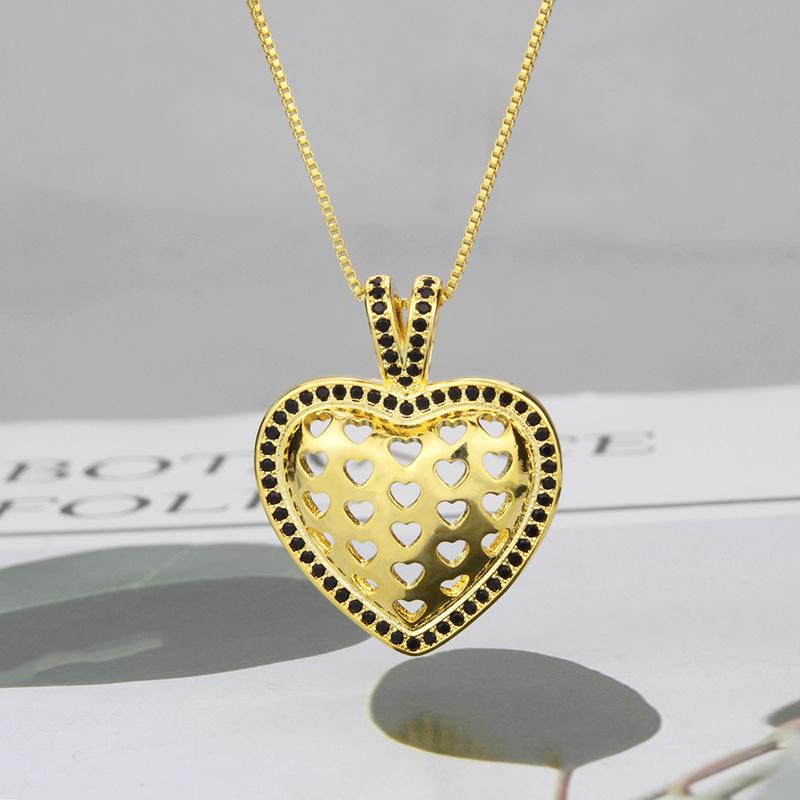 

Pendant Necklaces ALLME Sweet Shinning Black Color Zirconia Heart Necklace For Women Brass Gold Hollow Out Love Jewellery