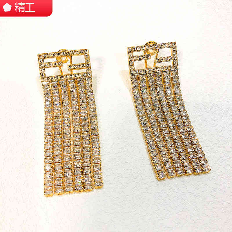 

Fashion designer Jewelry 2021 new Tassel Earrings women's long pearl F letter exaggerated large full diamond H86W