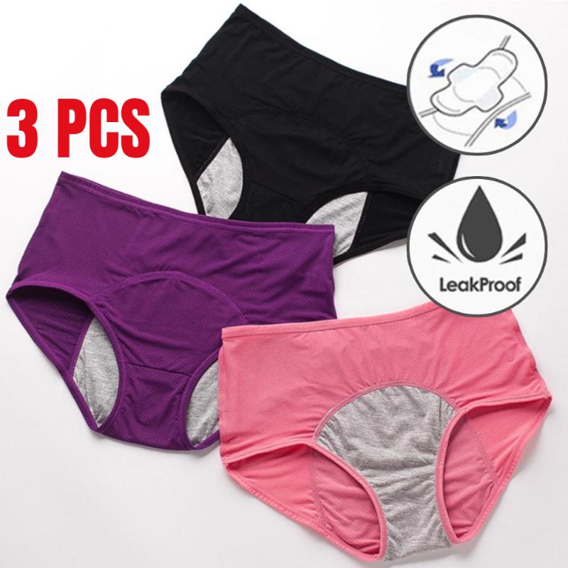 

Women's Panties 3 PCS Menstrual Period Women Leak Proof Cotton Comfort Incontinence Briefs High Waist Sexy Mesh Girl Underwear Big Size, 01-01-04