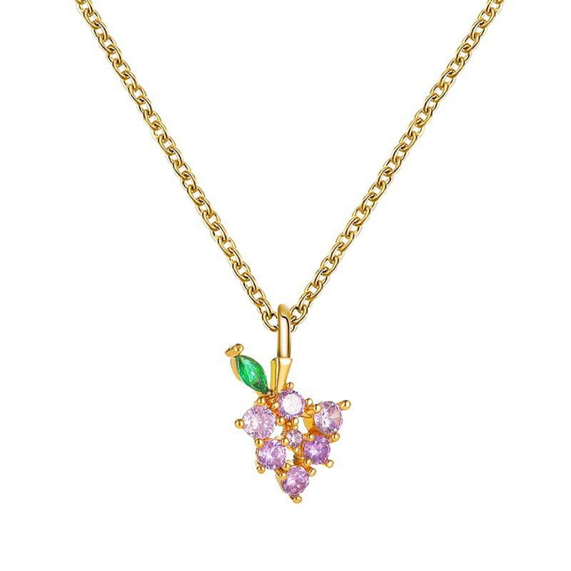 

Chokers Vintage Crystal Grape Necklace For Women Small Fresh Diamond Fruit Pendant Fashion Cute Choker Female Neck Chain Jewelry