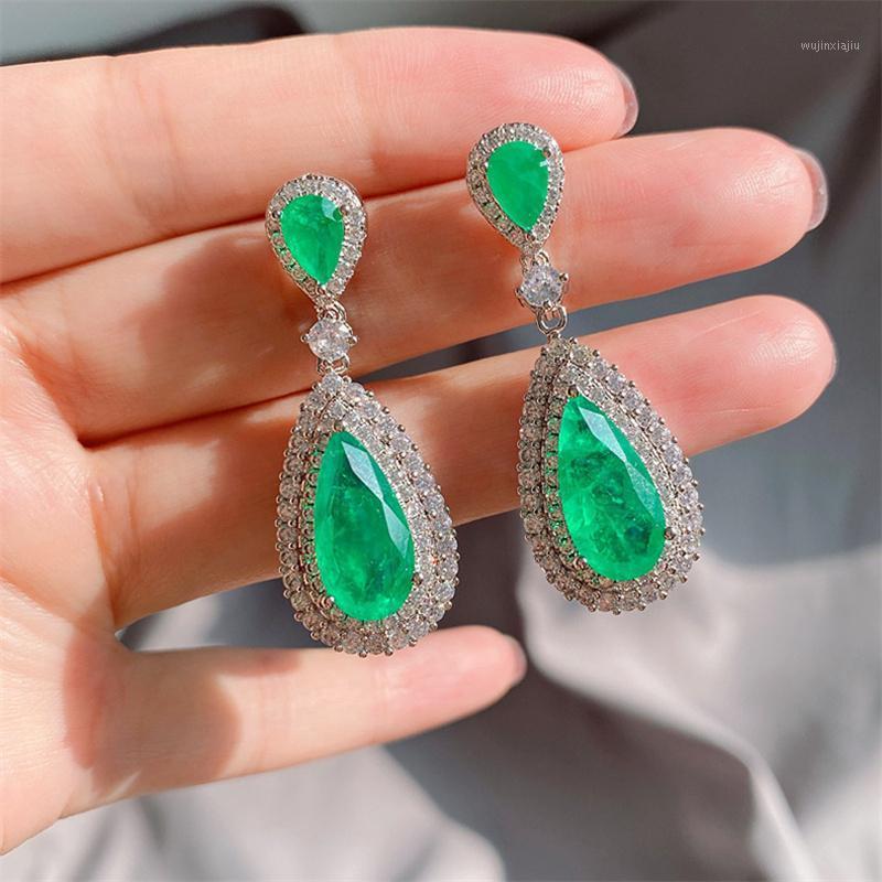 

Dangle & Chandelier 2022 Trend 925 Sterling Silver 8*16MM Water Drop Paraiba Tourmaline Emerald Lab Diamond Ruby Earrings Wedding Jewelry Gi