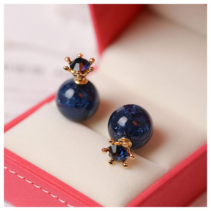 

Stud 2021 Fashionable Front Back Wear Earrings Blue Crown Double Sided For Women Daily Commute Jewelry