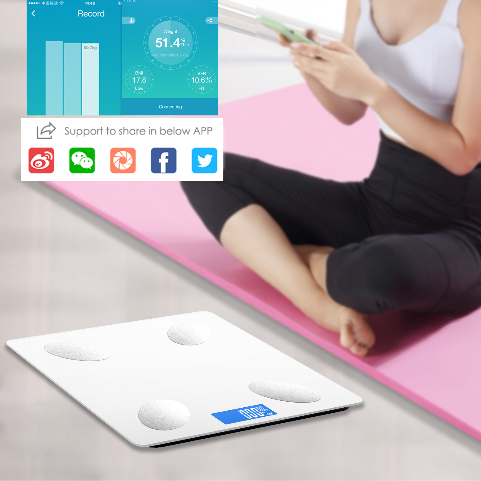 

Smart Electronic BMI Scale Bluetooth Body Fat Scale LED Digital Wireless Bathroom Weight Scale Body Composition Analyzer App