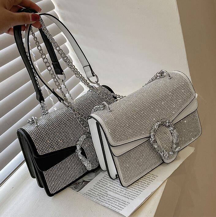 

Factory wholesale women shoulder bag street fashion diamond chain bags elegant atmosphere contrast leather handbags Joker rivet fashions handbag